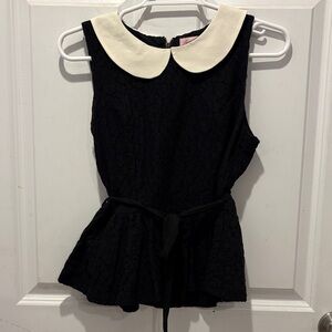 Black Lace Sleeveless Top with White Collar